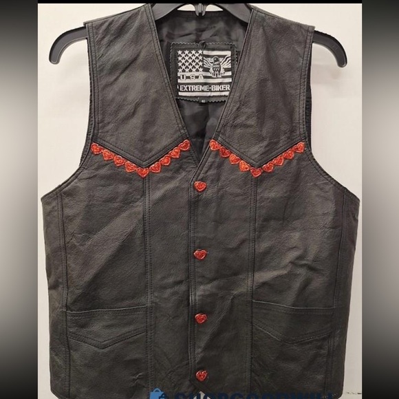 USA Extreme Biker Jackets & Blazers - Valentines Day. USA Extreme Biker Sequin Heart Light Weight Leather Vest. sx L